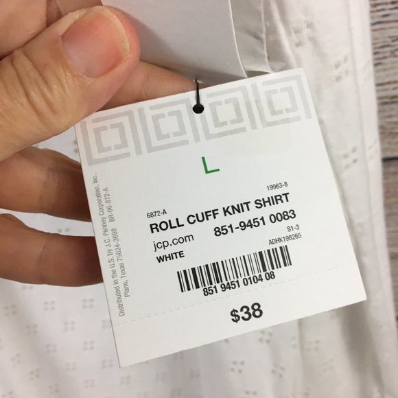 Liz Claiborne Eyelet Roll Cuff Knit Shirt Top Button Up V-Neck - Picture 8 of 12